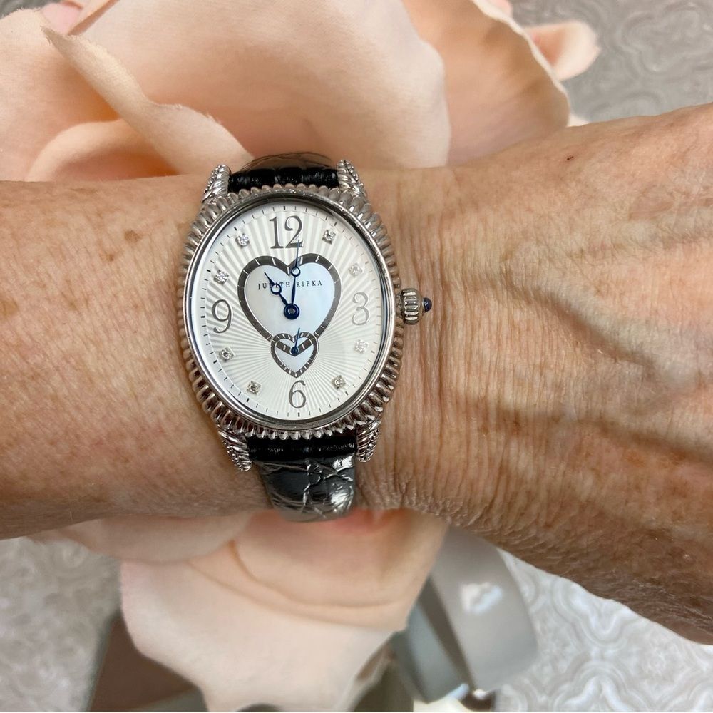 Judith Ripka Sterling Silver Heart Motif MOP Dial Ladies Dress Watch - Picture 8 of 16